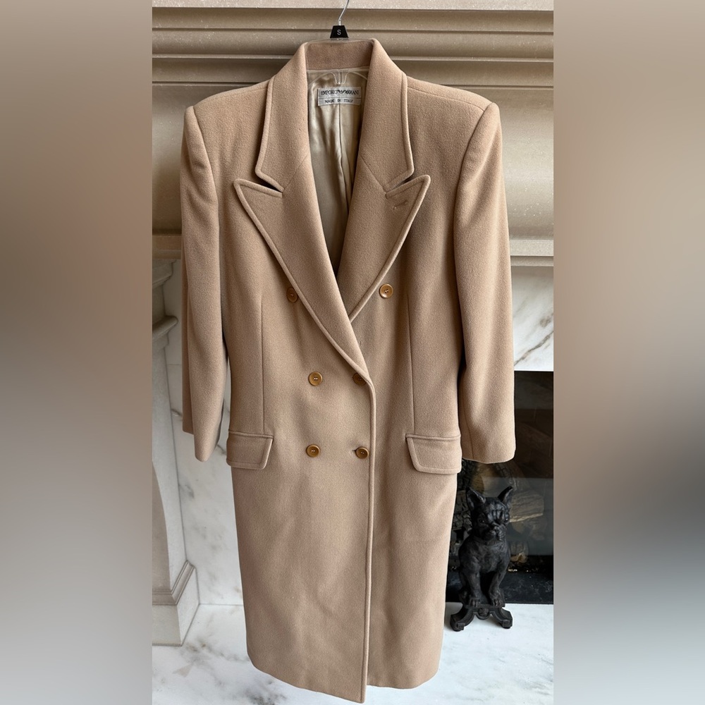 Emporio Armani Elegant Tan Double-Breasted Women's Coat